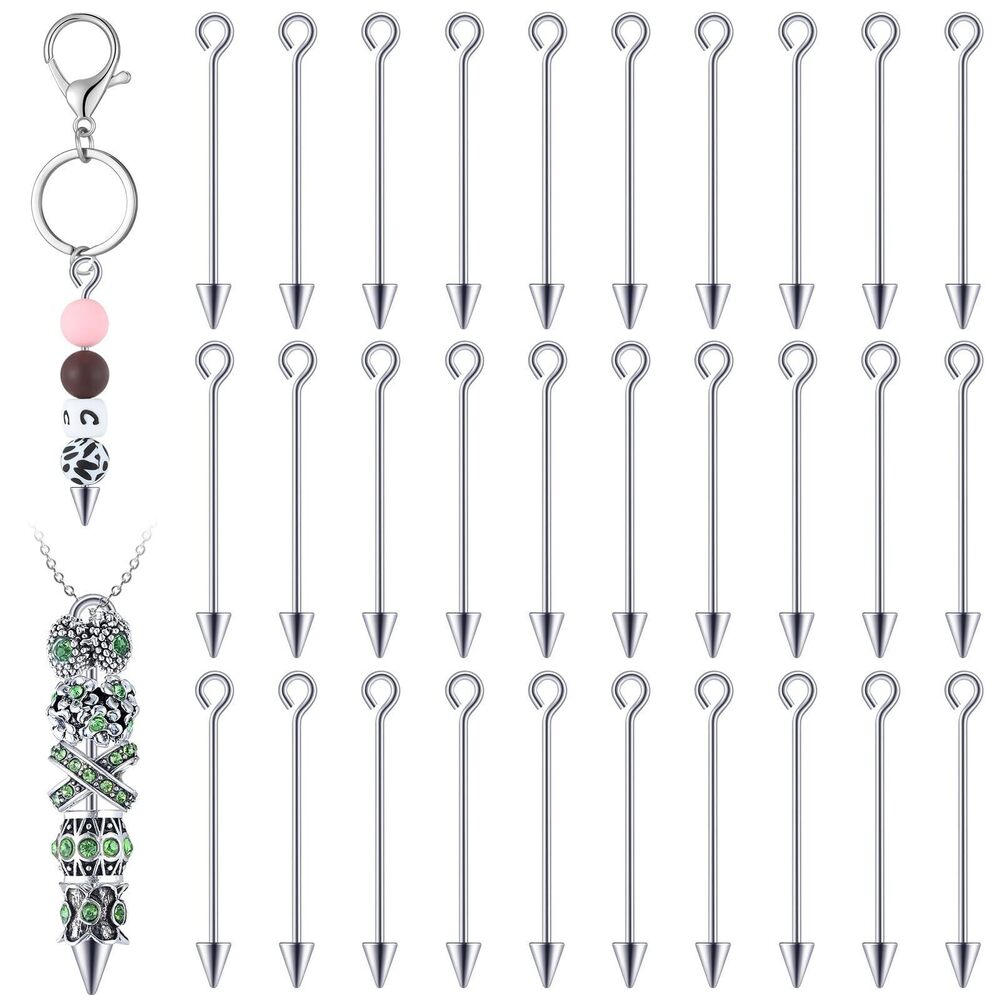 3099 30 Pcs Beadable Keychain Bars Beadable Bar Links with Open Ring